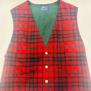 Vintage Pendleton Virgin Wool Vest Red Plaid Men’s Size S Small Women's L Large